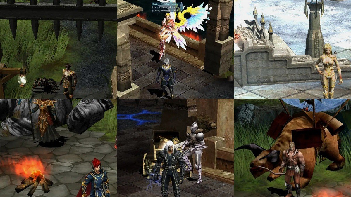 Mosaico de screenshots reais com classes de MU Online usadas no guia Season 6